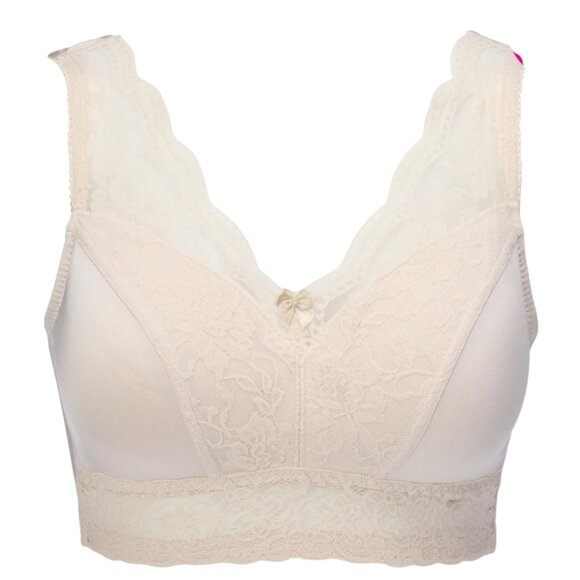 Rhonda Shear Other - Rhonda Shear Classic Pin-Up Lace Wire Free Leisure Bra with Pads 672P Beige XL